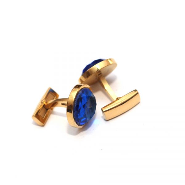 Round Cut Blue Crystal Cufflinks - Image 2