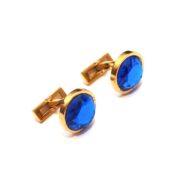 Round Cu Blue Crystal Cufflinks