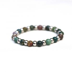 Silver And Earth Green Beaded Bracelet