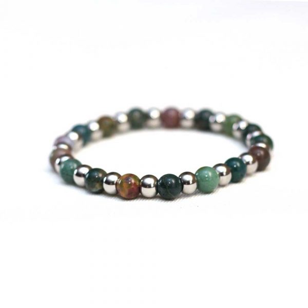 Silver And Earth Green Beaded Bracelet