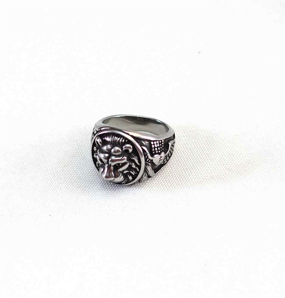 Silver Lion Head Insignia Ring