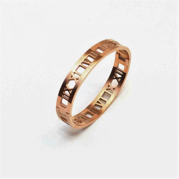 Rose Gold Bold Bracelet With Roman Numerals - Image 3