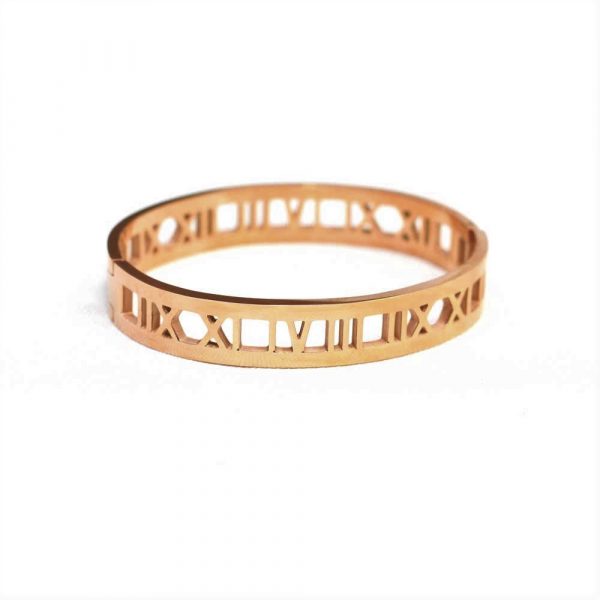 Rose Gold Bold Bracelet With Roman Numerals