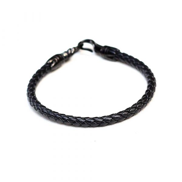 Black Leather Link Bracelet - Image 2