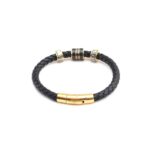 Black Leather and K Gold Trinity Bracelet