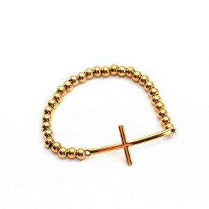 Gold Beads And Cross Bracelet