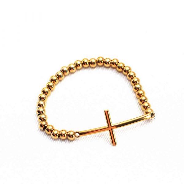 Gold Beads And Cross Bracelet