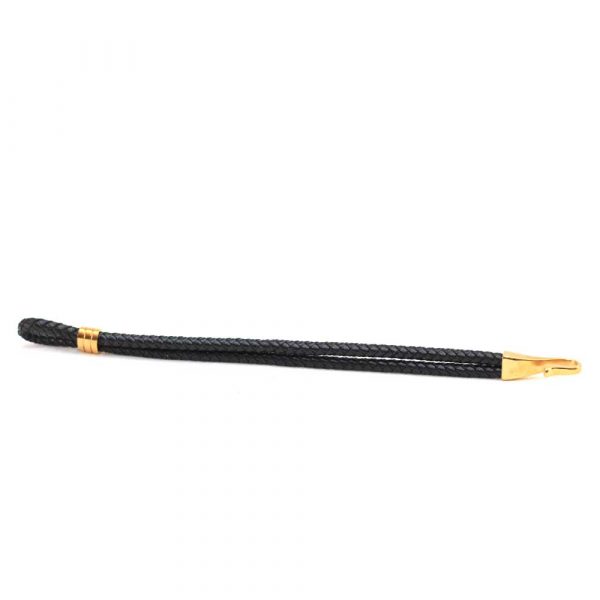 Black Braid Leather Strap Bracelet With Gold - Image 3
