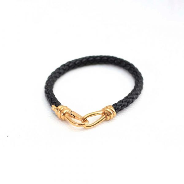  Black Braided Leather With Gold