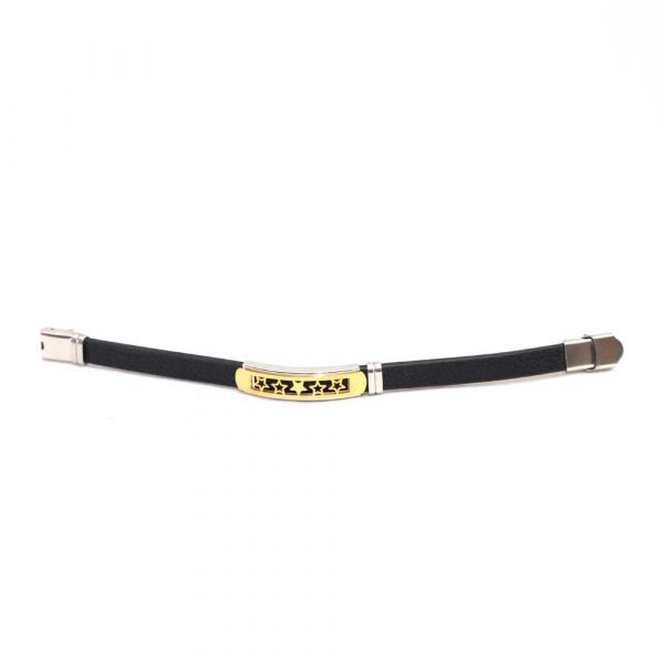 Black Emperor Leather and Gold Emblem Bracelet - Image 2
