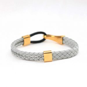 Braided Ash Leather Strap Bracelet With Gold