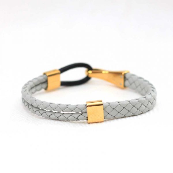 Braided Ash Leather Strap Bracelet With Gold