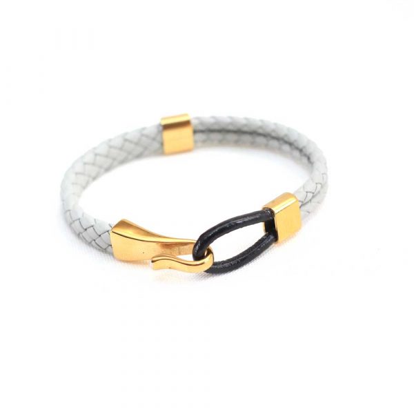 Braided Ash Leather Strap Bracelet With Gold - Image 2