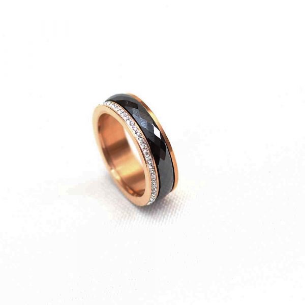 Rose Gold And Black Gem Stud Fashion Ring - Image 2