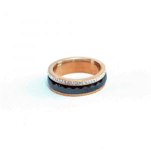 Rose Gold And Black Gem Stud Fashion Ring
