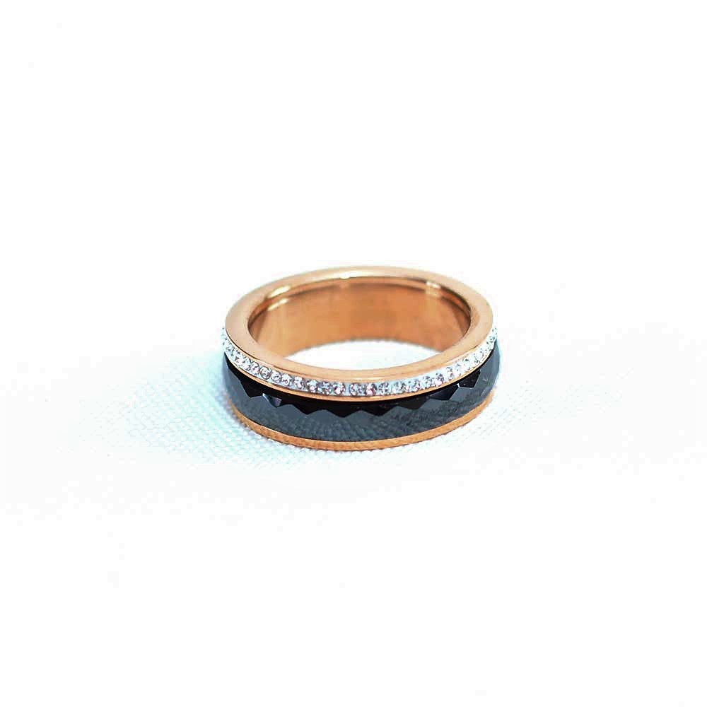 Rose Gold And Black Gem Stud Fashion Ring