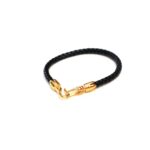 Mens Black Leather and Gold Link Bracelet