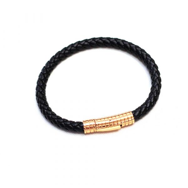 Black Leather and Rose Gold Trinity Bracelet - Image 3