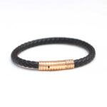 Black Leather and Rose Gold Trinity Bracelet