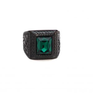  Green Emerald Crystal Black Ring
