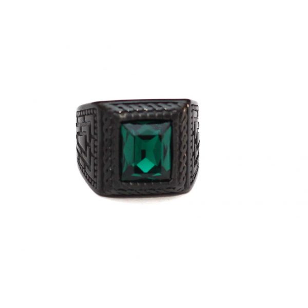  Green Emerald Crystal Black Ring